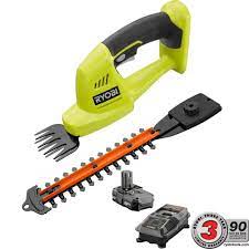 Ryobi One 18v Cordless Battery Grass Shear And Shrubber Trimmer With 1 3 Ah Battery And Charger P2910 The Home Depot Ryobi Trimmers Garden Hand Tools