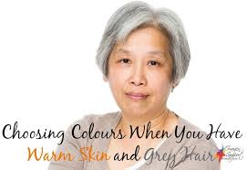 Avoid colors with blue tones, like navy. Choosing Colours When You Have Grey Hair But A Warm Skin Undertone