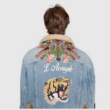 Embroidered Denim Jacket With Shearling