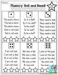 Simple sentence worksheet for kids. Fluency Roll And Read Very Simple Sentences With Sight Words And Cvc Words For Beginning And Strug Reading Fluency Activities Phonics Reading Reading Fluency