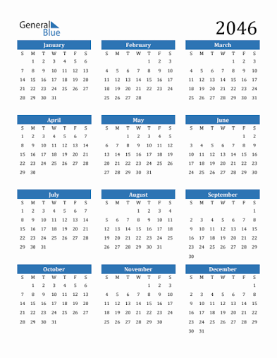 Free 2046 Calendars in PDF, Word, Excel