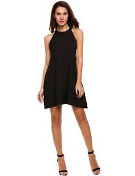 Black Halter Sleeveless Solid Loose Pocket Tunic Casual Dress