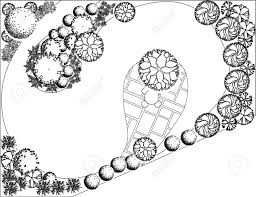 Plan Of Garden With Symbols Of Tree Free Landscape Design Landscape Design Landscape Design Drawings