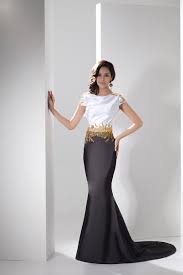 Elegant Black White Satin Gold Beading Mermaid Formal Dress Evening Gown Gbdw4766 3 Evening Dresses For Weddings Black Dress Formal Party Dresses With Sleeves