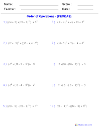 Order of operations problems are typically introduced around 5th grade or 6th grade, epending on student ability. Order Of Operations Worksheets Order Of Operations Worksheets For Practice