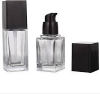 AKOAK 2 Pcs Liquid Foundation Bottles Square Clear Glass Emulsion Pump  Bottle,Essence Pump Bottle,Black Pump hHead Cosmetic Foundation Travel Vial  for ...