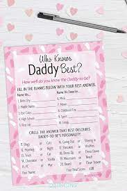 Who Knows Daddy Best Baby Shower Game 20 Cards It S A Girl Girl Shower Themes Baby Shower Game Cards Baby Shower