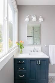 Navy Bathroom Vanity With Frameless Mirror Contemporary Bathroom Blue Bathroom Vanity Blue Bathroom Bathroom Accessories Design