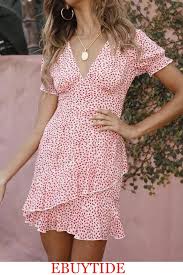 How To Wear V Neck Asymmetric Hem Floral Short Sleeve Casual Dresses Short Dresses Casual Unique Dresses Casual Casual Dresses