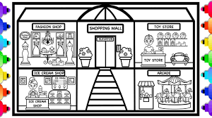 Learn How To Draw A Shopping Mall Shopping Mall Coloring Page Coloring Pages Learn To Draw Printable Coloring Book