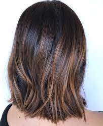 Black Bob With Caramel Balayage Straight Brunette Hair Hair Color Caramel Dark Hair With Highlights