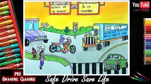 While warning traffic sign designs vary, they usually take the shape of an equilateral triangle with a white background and thick red border. Save Drive Safe Life Drawing Drawing Competition Easy Drawings Road Safety Poster
