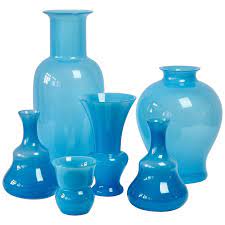 Fire & light recycled glass aurora vase in celery to cobalt ombre signed. Cenedese Ensemble Of Light Blue Vintage Italian Murano Art Glass Vases And Vessels For Sale At 1stdibs
