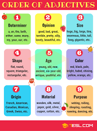 Order Of Adjectives In English Useful Rules And Examples 7 E S L English Adjectives Order Of Adjectives Adjectives