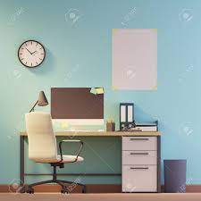 Sign up for style & decor emails and save on your next order. Workplace Interior With Light Blue Walls A White Computer Desk Stock Photo Picture And Royalty Free Image Image 88500278