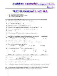 Suma a trei nr consecutive este 696. Test Initial Matematica Clasa A Via