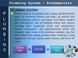 Plumbing (from the latin word plumbum, meaning lead) is the skilled trade of working with pipes, tubing, and special fixtures for the distribution and use of water in a building and the drainage of waterborne waste. Presentation Plumbing
