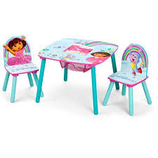 Nick Jr Dora The Explorer Wood Kids Storage Table And Chairs Set By Delta Children Walmart Com Table And Chair Sets Toddler Table And Chairs Kids Table Chair Set