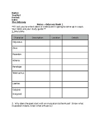 The Odyssey Book 1 Notes Worksheet