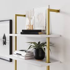Free shipping on orders over $35. Nathan James Theo 2 Shelf Industrial Wall Mount Ladder Desk Small Computer Or Writing Desk White Gold Brass Nathan James