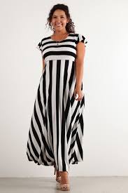 Plus Size Striped Maxi Dress Black White Cap Sleeve Empire Waist Skirt 1x 2x 3x Vestido Maxi Preto Saias Fashion Vestido Informal