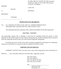Notice Of Unavailability Template Circuit Court Judicial Circuit