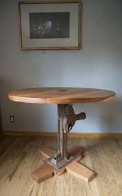 Table Using Repurposed Railroad Jack Can Vary Height From Sitting To Standing Tall Barstool Home Decor Table Vintage Lighting