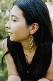 Long Gold Earrings for Women, Hammered Boho Dangle Hoop Drops