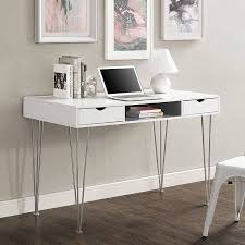Walker Edison Modern Computer Desk With 2 Drawers White Gray Walmart Com White Desk Office Wood Computer Desk Sleek Office Desk