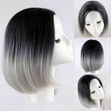 Black And Grey Ombre Hair Bob Black Ombre Grey Lady Bob Short Straight Wig Synthetic Hair Lace Front Hot Sell Short Straight Hair Straight Wig Black Ombre