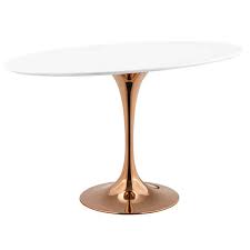 White and gold pedestal table. Odyssey 48 Oval Rose Gold Modern Dining Table Eurway
