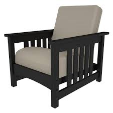 Polywood Mission Black All Weather Plastic Outdoor Chair With Bird S Eye Cushions Pwcmc23bl 5472 The Home Depot Deep Seating Chair Deep Seating Furniture