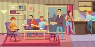 Premium Vector | Home party illustration friends at house party people  relaxing in apartment living room composition male and female characters  drinking alcohol beverages and eating snacks