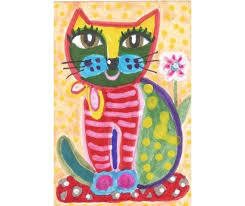 Cat Art For Kids Cat Art Whimsical Art Art By Agirlanowlandacat 9 00 Cat Art Kids Art Prints Cat Colors