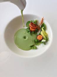 Chilled Pea Soup Heirloom Carrot Mint Nigari Tofu Food Plating Techniques Food Plating Fancy Food Presentation
