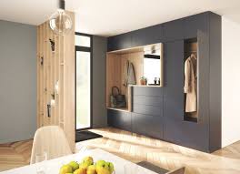 Coulidoor Rangement Bleu Fonce Et Gladstone Sable Avec Miroir Argent Et Systeme Pousse Lac Idee Entree Maison Amenagement Entree Maison Entree Maison Moderne