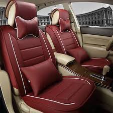 Autos Seat Cushion Cover Wine Red Pu Leather Full Surround For 5 Seat Car 11pcs Car Seats Leather Car Seat Covers Car Seat Cushion