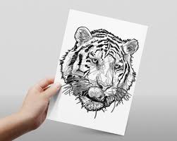 Abstract Black And White Animal Drawings Tiger Head Line Drawing Black And White Abstract Tiger Print Home Decor A5 A4 A3 Size Glossy Paper Print Tiger Drawing Line Drawing Drawings