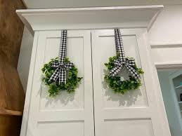 Sets Of 2 Cabinet Wreaths In 2020 Greenery Wreath Wreath Decor Pretty Tables