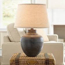 Brighton Hammered Pot Bronze Table Lamp X4785 Lamps Plus Rustic Table Lamps Bronze Table Lamp Table Lamps Living Room