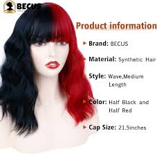 Amazon.com: BECUS Red Black Wig Half Red and Half Black Wig Split Wig Short  Wave Bob Wigs with Bangs Shoulder Length Wigs for Women for Halloween  Cosplay : Clothing, Shoes & Jewelry