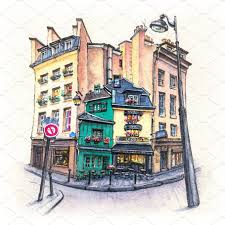 Typical Parisian House France Watercolor Sketch Watercolor Drawing Fine Art
