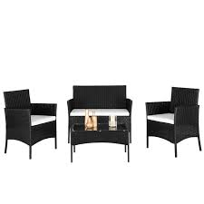 If you love to fire up the barbecue when the weather gets warm, have a look for a garden and patio rattan dining set to ensure you and your guests have a comfortable seat while dining al fresco. 2pcs Arm Chairs 1pc Love Seat Tempered Glass Coffee Table Rattan Sofa Set Black Free