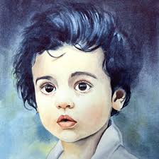 8x10 transparent Watercolor "boy" portrait. watercolor_renee