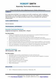 assembly technician resume samples