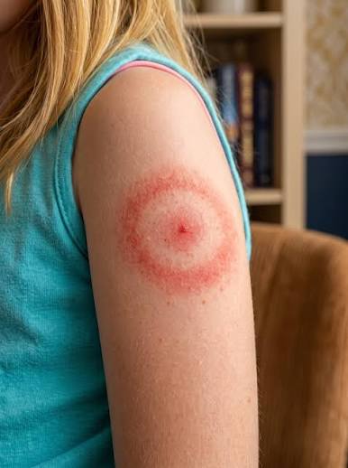 My daughter woke up with this strange red ring on her arm. It's not itchy  but looks spreading. I'm panicking, do I need to rush her in?