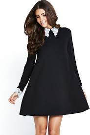 Ax Paris Swing Dress With Lace Collar And Cuffs In Black Lyst Black Swing Dress Dresses Fashion