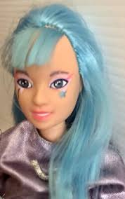 Vintage 1986 Jem Doll Aja Asian Guitar Player Bright Blue Hair Hasbro  Hologram
