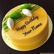 Personalized Birthday Cakes For Men With Name Delicious Round Mango Birthday Cake With Custom Name Create Name Cake Online Awesome Cake Fo Lemon Birthday Cakes Happy Birthday Cakes Birthday Cake Write Name