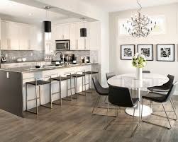 Gorgeous Dark Wood Laminate Flooring White Kitchen Cabinet White Round Dining Table With Black Chair Kitchen Flooring Grey Laminate Flooring Wood Floor Kitchen
